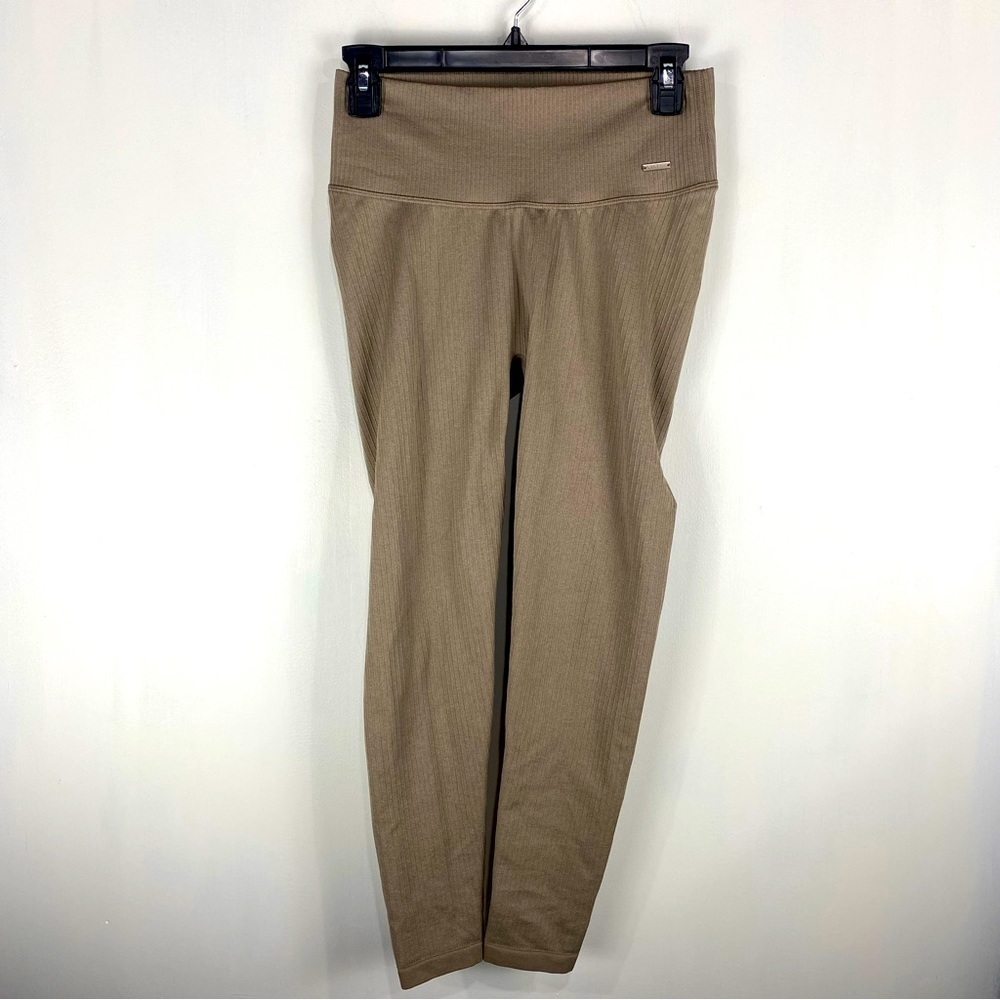 Lilia's Active The Ribbed Knit Collection Full Length Leggings Brown Size Medium
